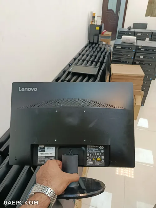 Second-hand business monitors on the warehouse shelf — B2B wholesale, Sharjah UAE